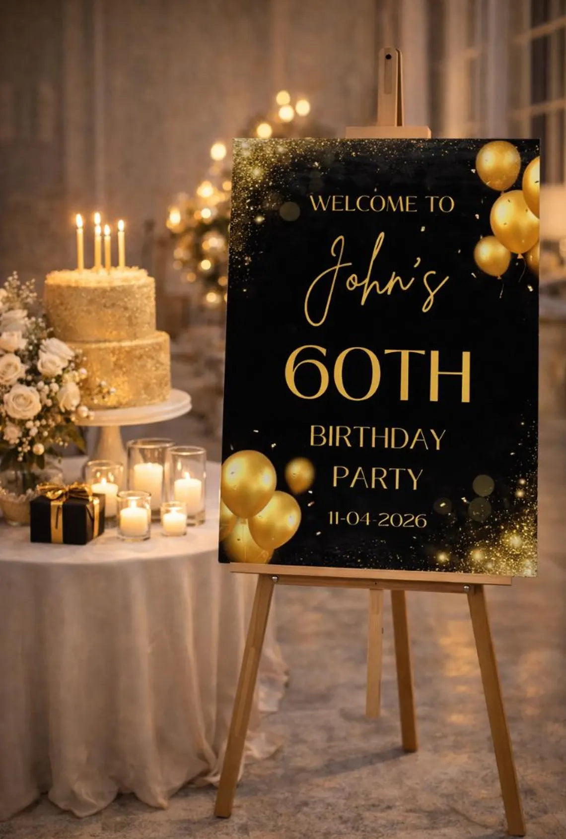 personalised black gold birthday welcome sign foam board milestone party décor