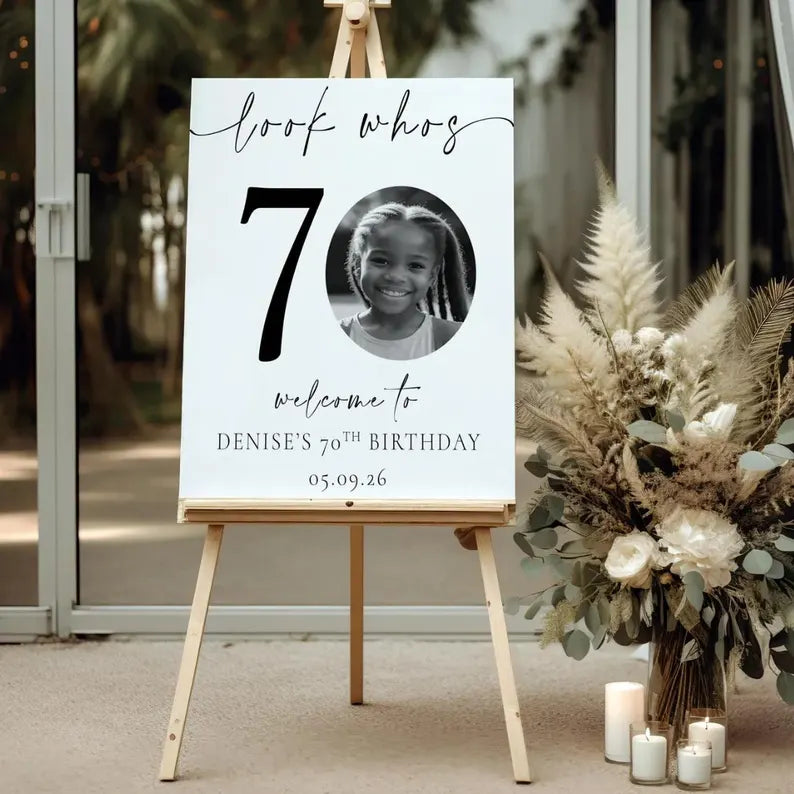 personalised birthday welcome sign with photo (white background)