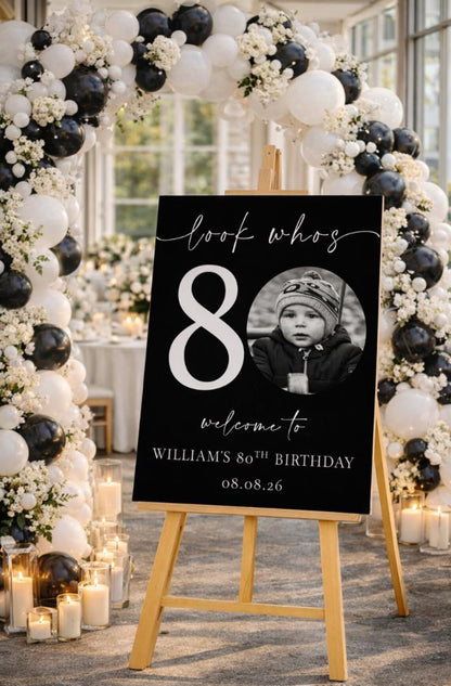 Personalised BIRTHDAY WELCOME Sign With Photo (Black Background)