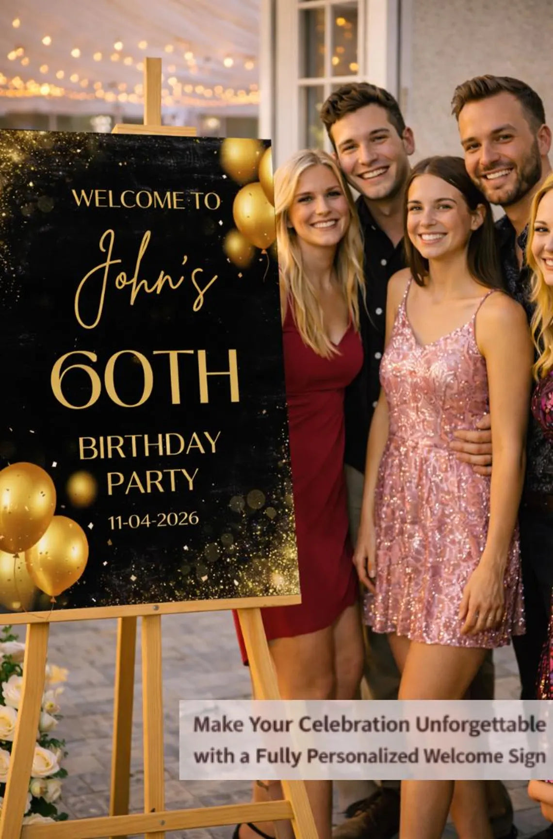 personalised black gold birthday welcome sign foam board milestone party décor