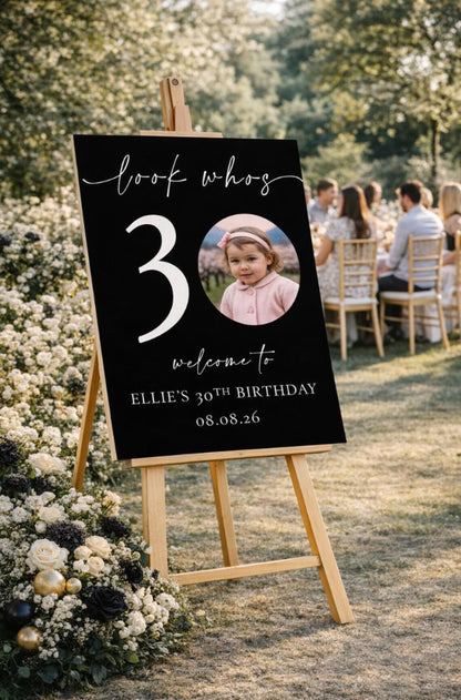 Personalised BIRTHDAY WELCOME Sign With Photo (Black Background)