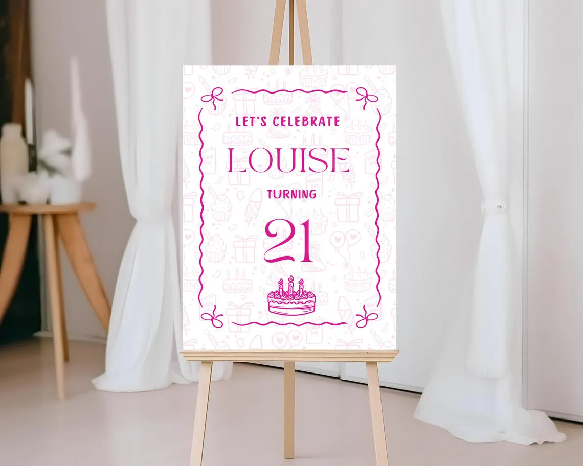 personalised pink birthday welcome sign: custom name foam board party décor