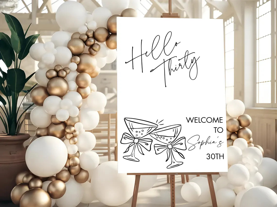 personalised hello thirty birthday welcome sign: custom 30th party foam board décor