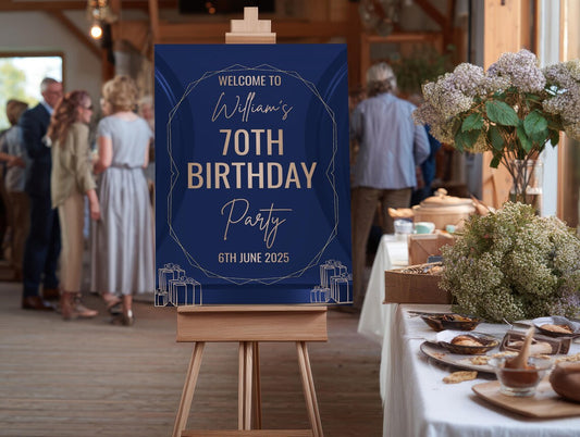Personalised NAVY GOLD BIRTHDAY Welcome Sign: Custom Foam Board Party Decor