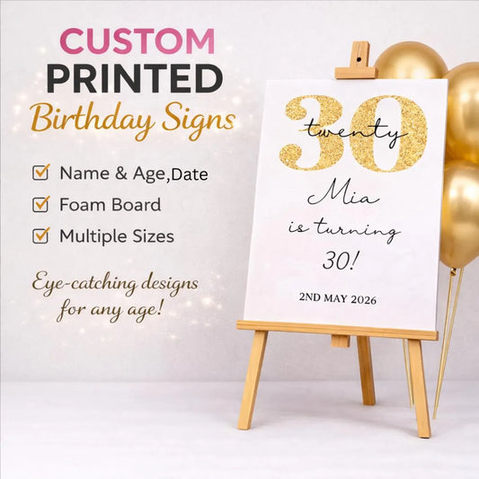 Personalised Cream And Gold Glitter BIRTHDAY WELCOME SIGN For Milestone Party Décor