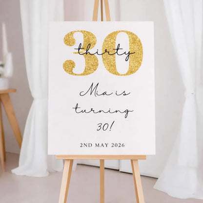 Personalised Cream And Gold Glitter BIRTHDAY WELCOME SIGN For Milestone Party Décor