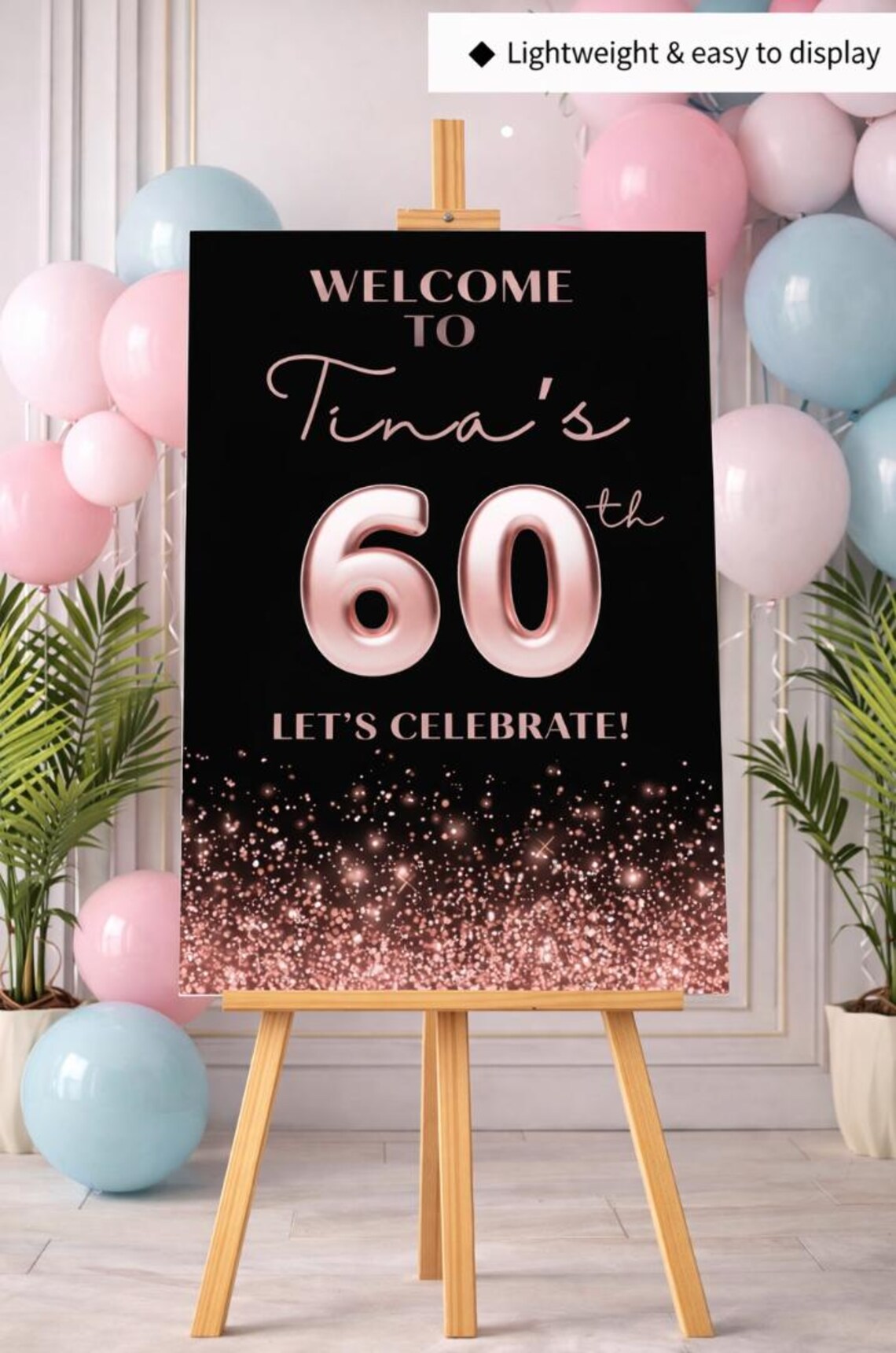 personalised birthday welcome sign: custom pink glitter milestone  birthday board, indoor decoration