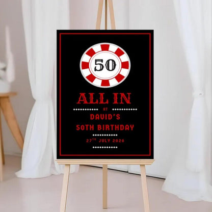 Personalised CASINO POKER BIRTHDAY Welcome Sign: Custom Name All In Party Board