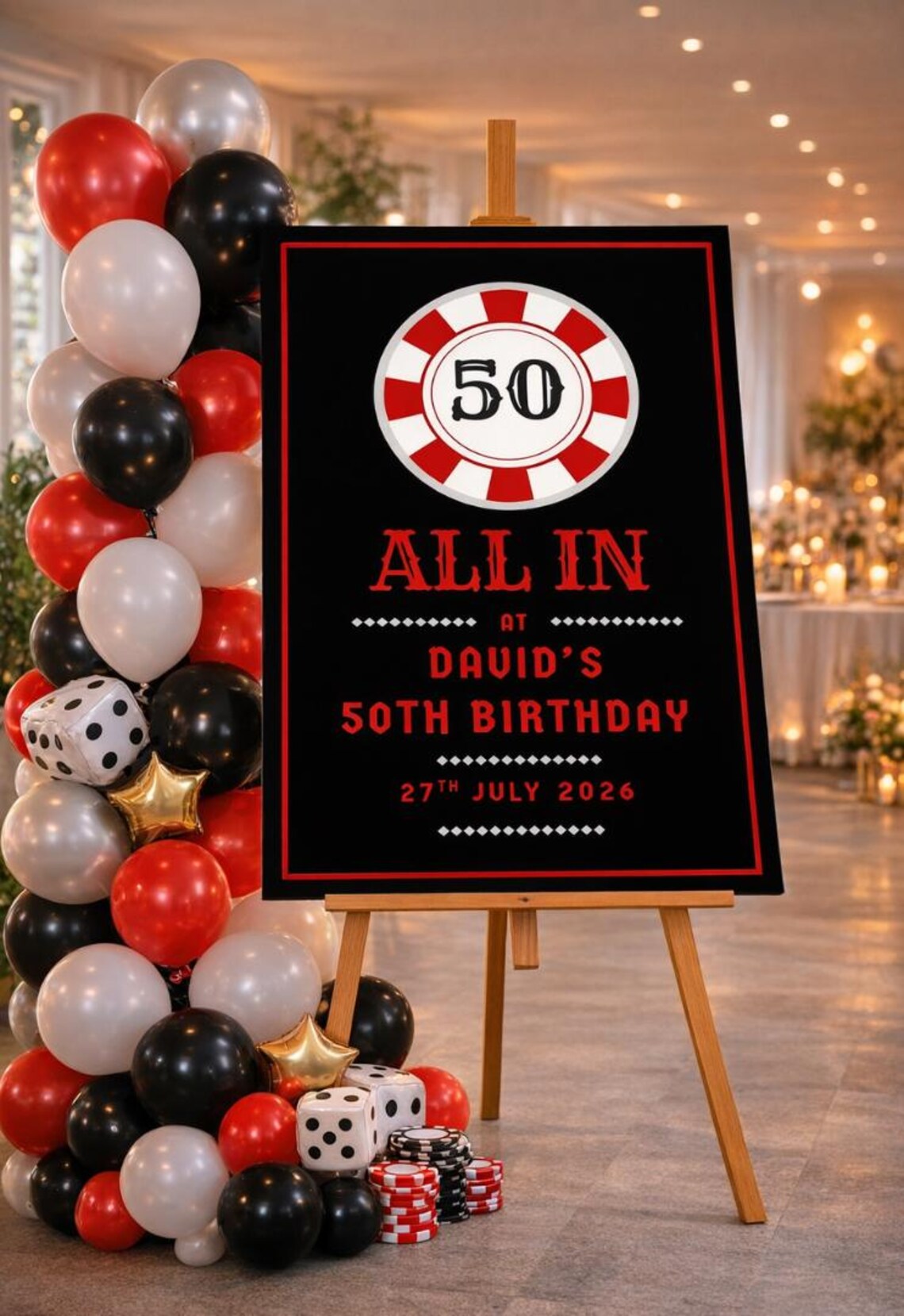 personalised casino poker birthday welcome sign: custom name all in party board