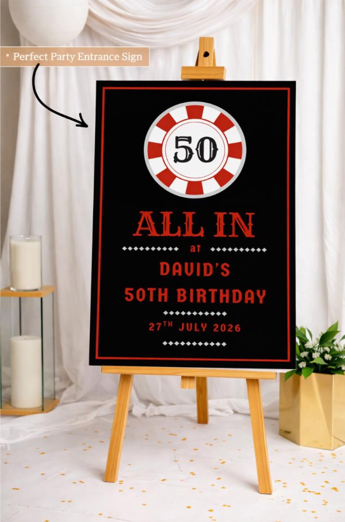 personalised casino poker birthday welcome sign: custom name all in party board