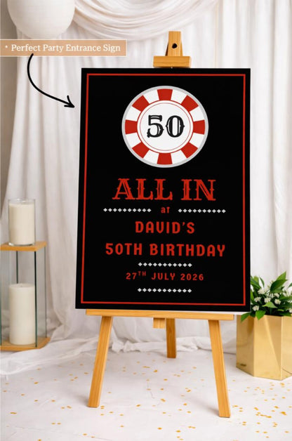 Personalised CASINO POKER BIRTHDAY Welcome Sign: Custom Name All In Party Board