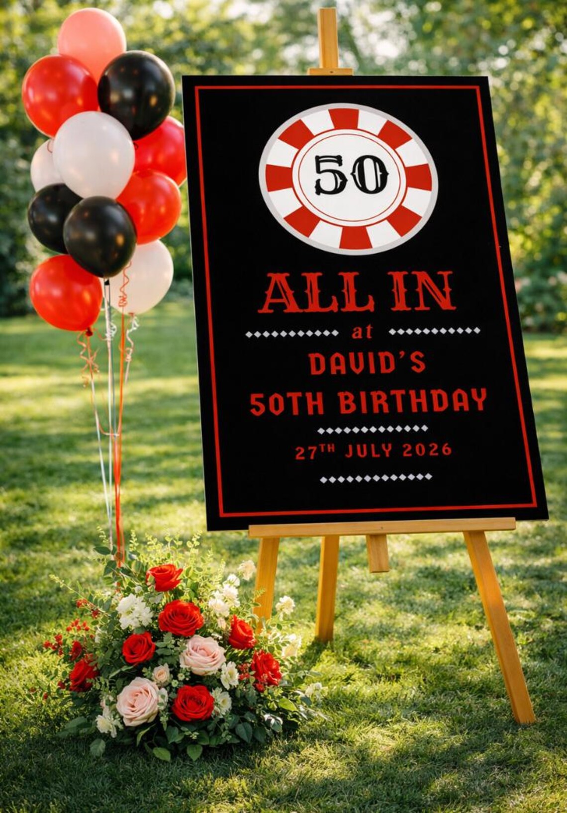 personalised casino poker birthday welcome sign: custom name all in party board