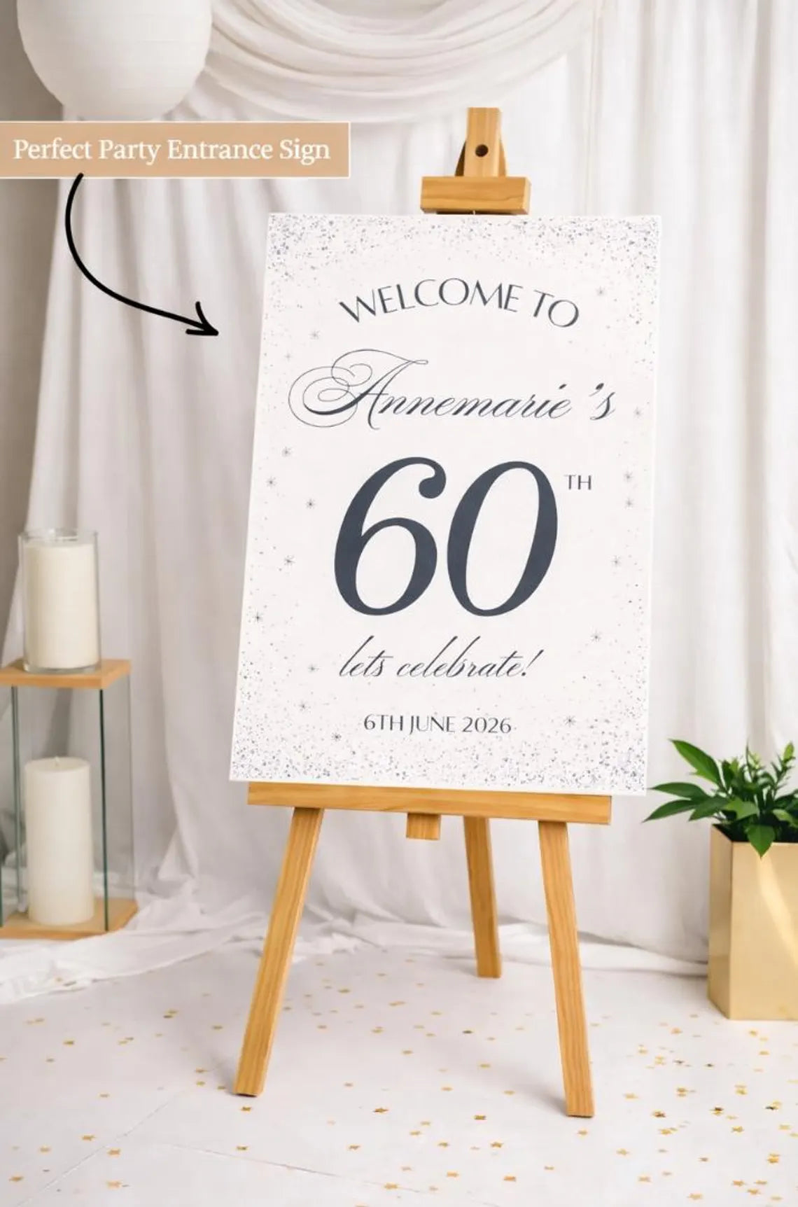 personalised birthday welcome sign: custom glitter sparkle milestone birthday board, indoor celebration