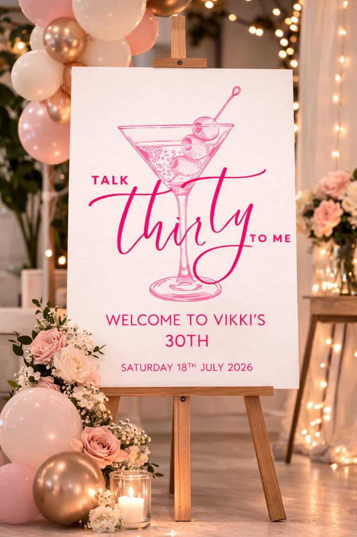 personalised talk thirty to me birthday sign: pink milestone foam board décor