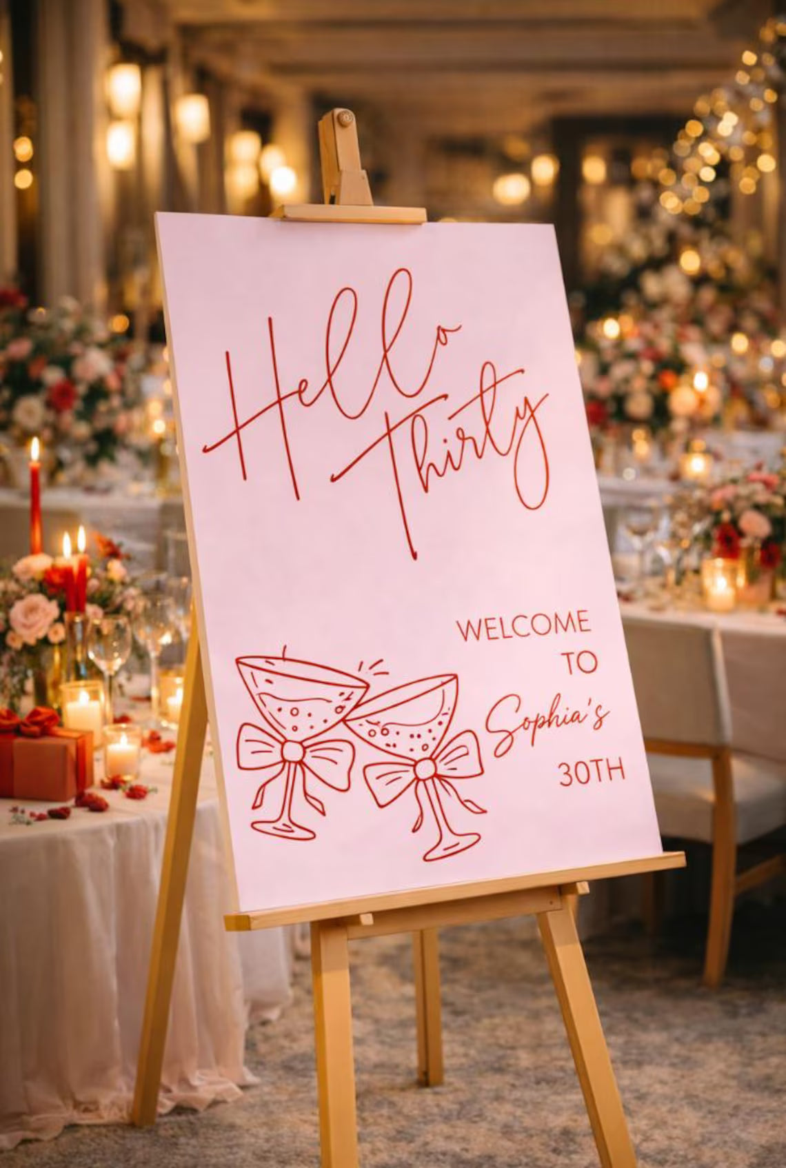 personalised 30th birthday welcome sign: custom pink & red foam board décor
