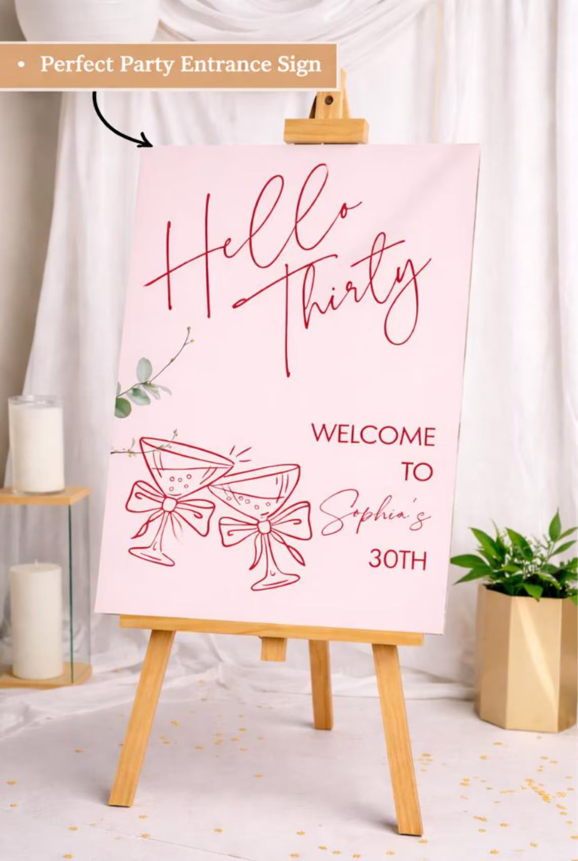 personalised 30th birthday welcome sign: custom pink & red foam board décor