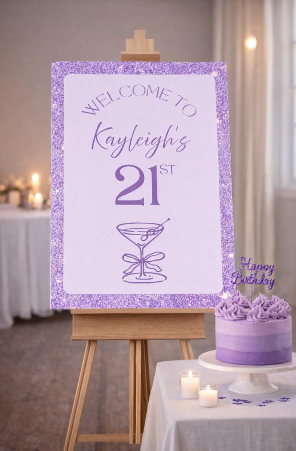 personalised purple birthday welcome sign board: custom milestone party décor