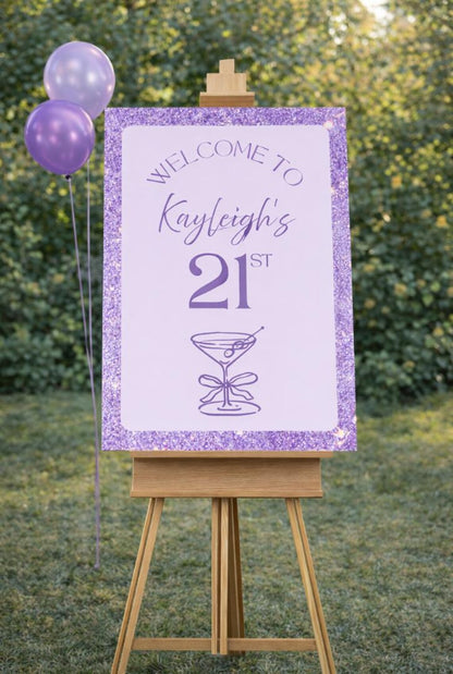 Personalised Purple BIRTHDAY WELCOME SIGN Board: Custom Milestone Party Décor