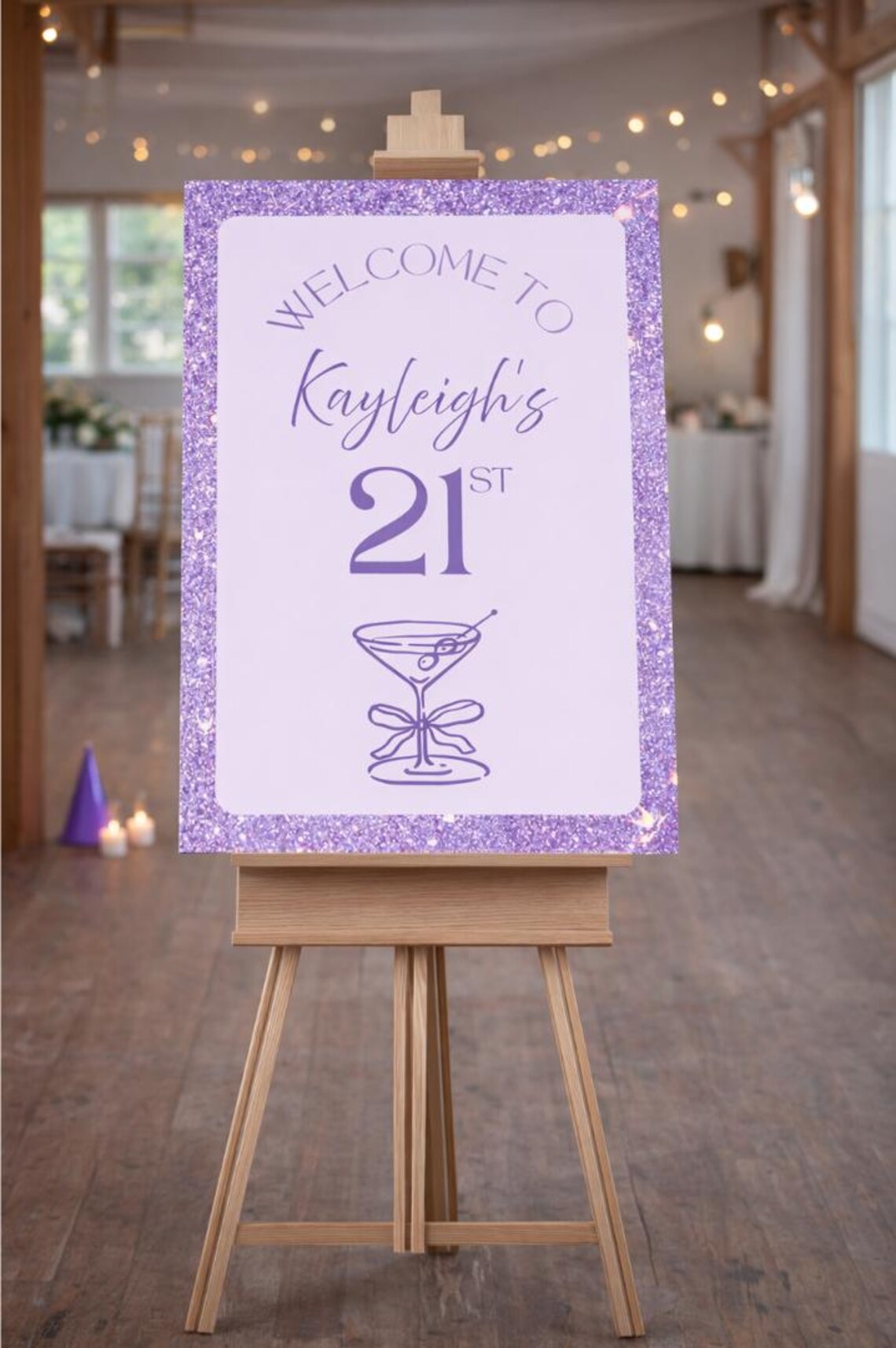 personalised purple birthday welcome sign board: custom milestone party décor