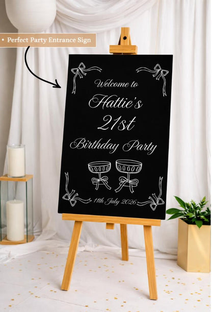Personalised BIRTHDAY WELCOME SIGN: Black Foam Board And Custom Party Décor Milestone