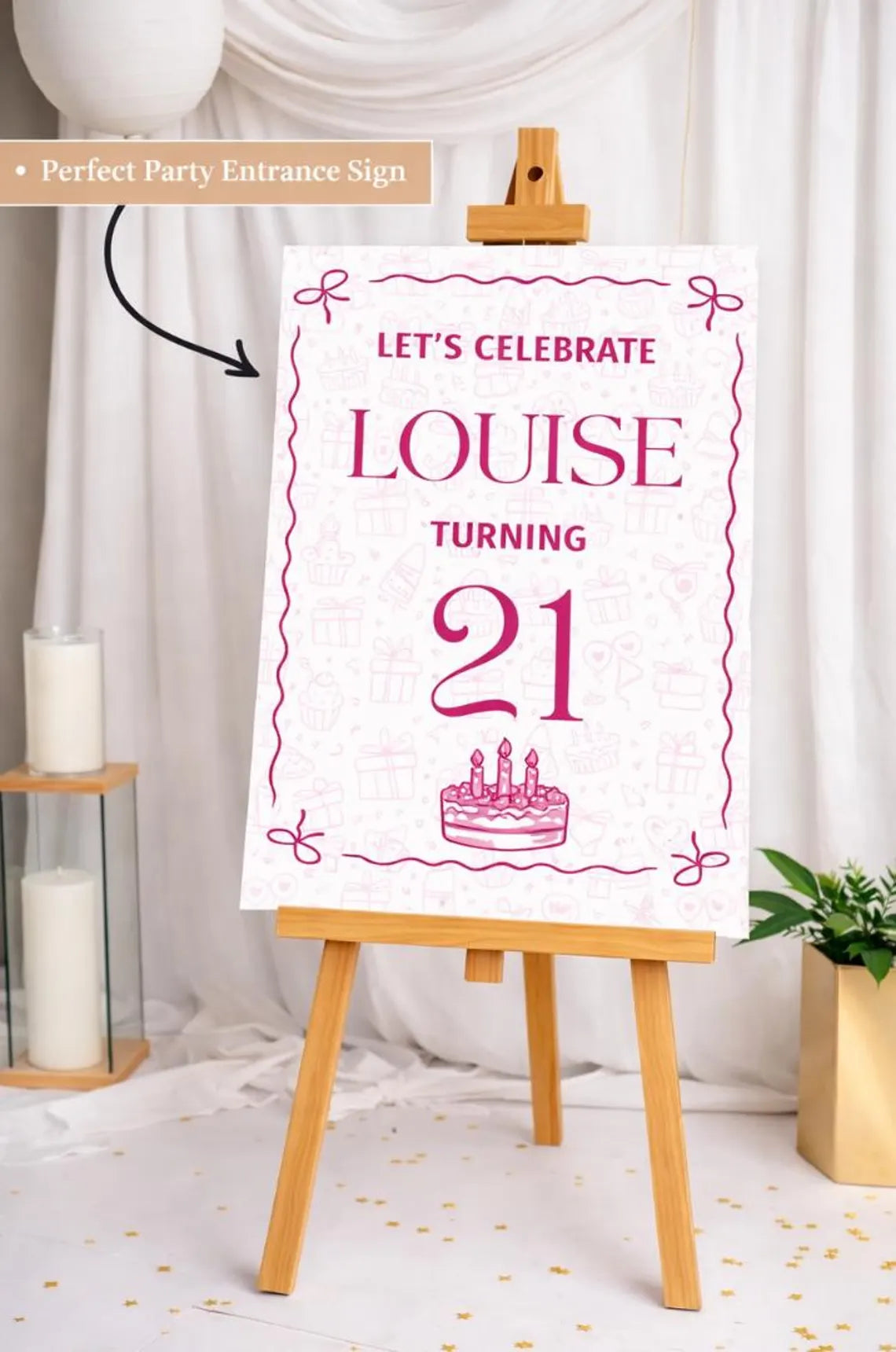 personalised pink birthday welcome sign: custom name foam board party décor