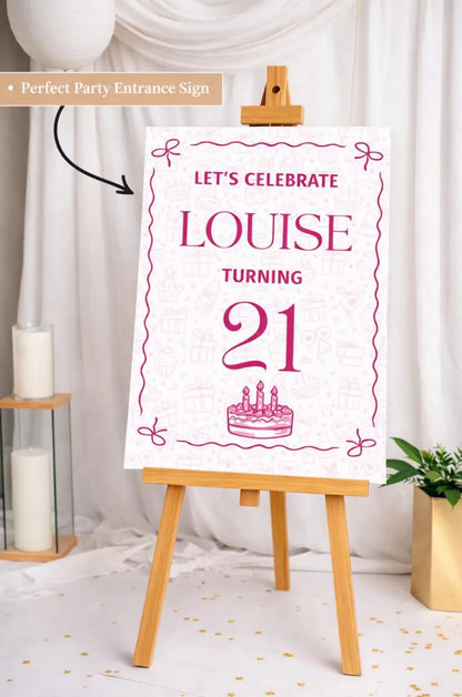 Personalised PINK BIRTHDAY WELCOME Sign: Custom Name Foam Board Party Décor