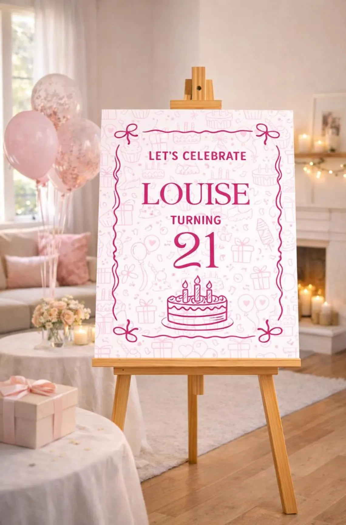 personalised pink birthday welcome sign: custom name foam board party décor