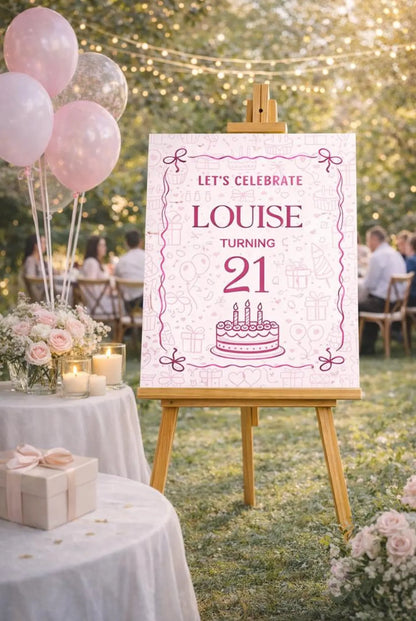 Personalised PINK BIRTHDAY WELCOME Sign: Custom Name Foam Board Party Décor