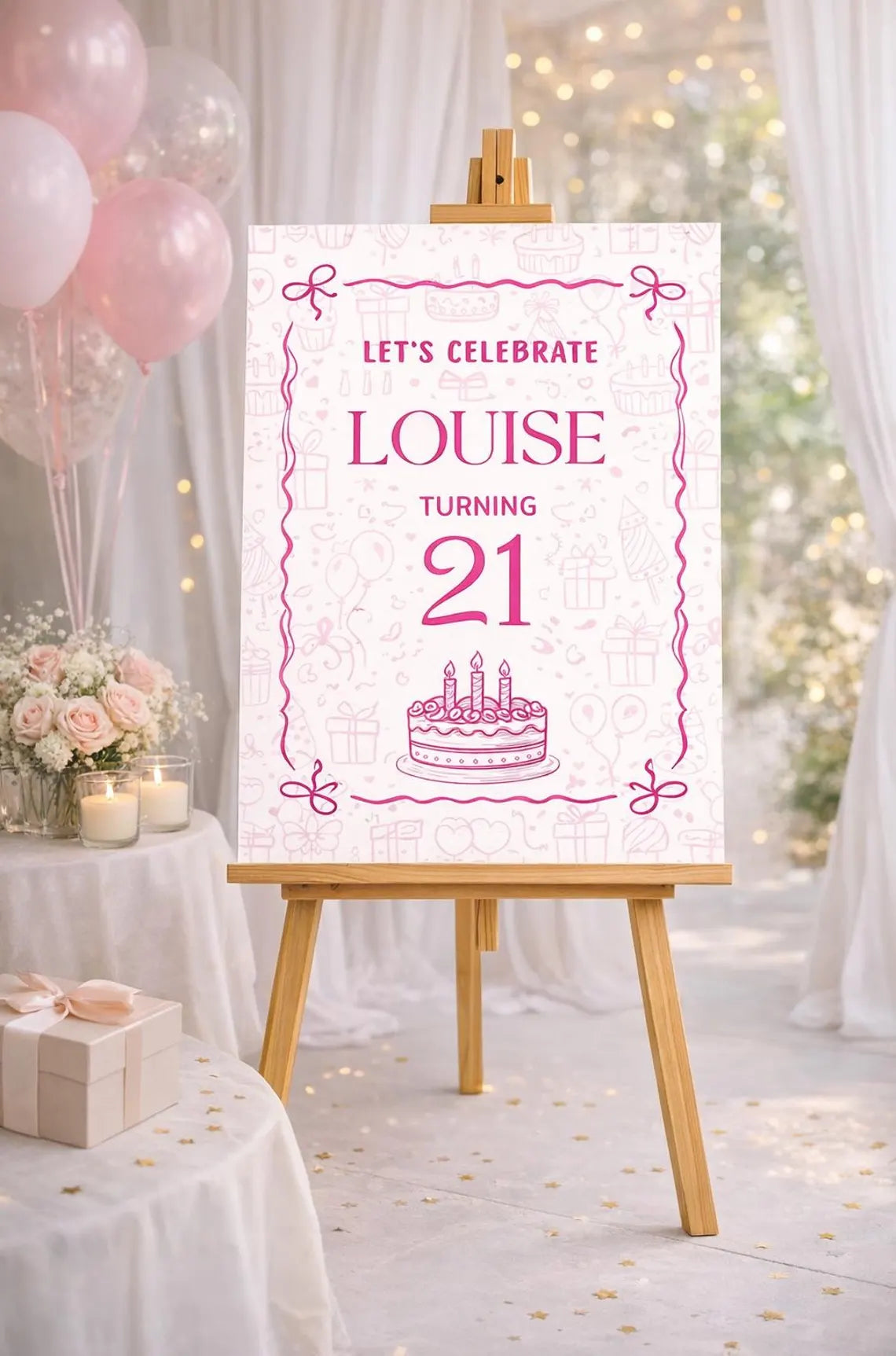 personalised pink birthday welcome sign: custom name foam board party décor