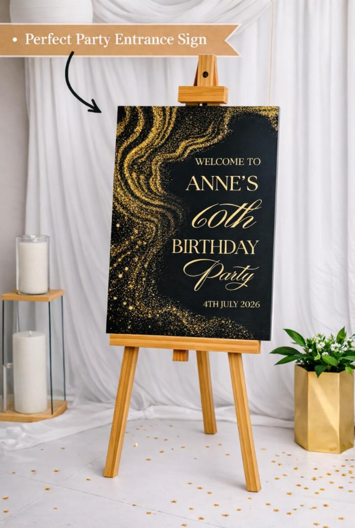 personalised birthday welcome sign – emerald green & gold party board – elegant milestone birthday sign – luxury foam board décor