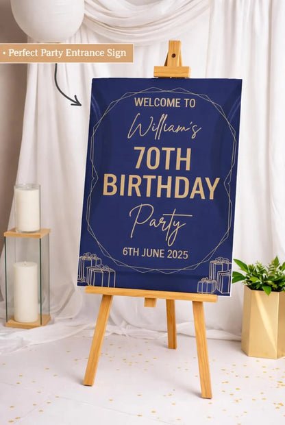 Personalised NAVY GOLD BIRTHDAY Welcome Sign: Custom Foam Board Party Decor