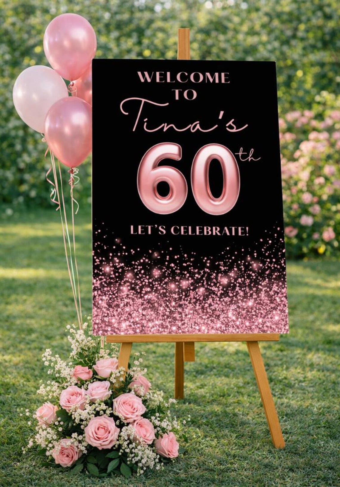 personalised birthday welcome sign: custom pink glitter milestone  birthday board, indoor decoration
