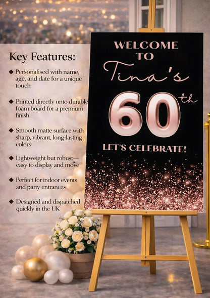 Personalised BIRTHDAY WELCOME SIGN: Custom Pink Glitter Milestone  Birthday Board, Indoor Decoration