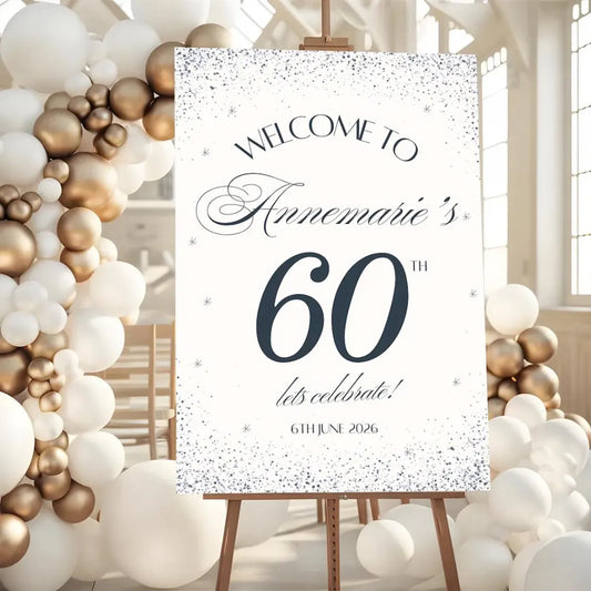 Personalised BIRTHDAY WELCOME SIGN: Custom Glitter Sparkle Milestone Birthday Board, Indoor Celebration