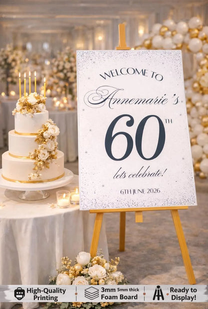 Personalised BIRTHDAY WELCOME SIGN: Custom Glitter Sparkle Milestone Birthday Board, Indoor Celebration
