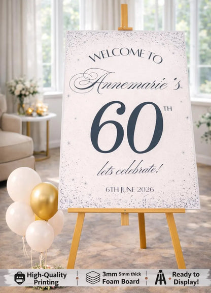 Personalised BIRTHDAY WELCOME SIGN: Custom Glitter Sparkle Milestone Birthday Board, Indoor Celebration