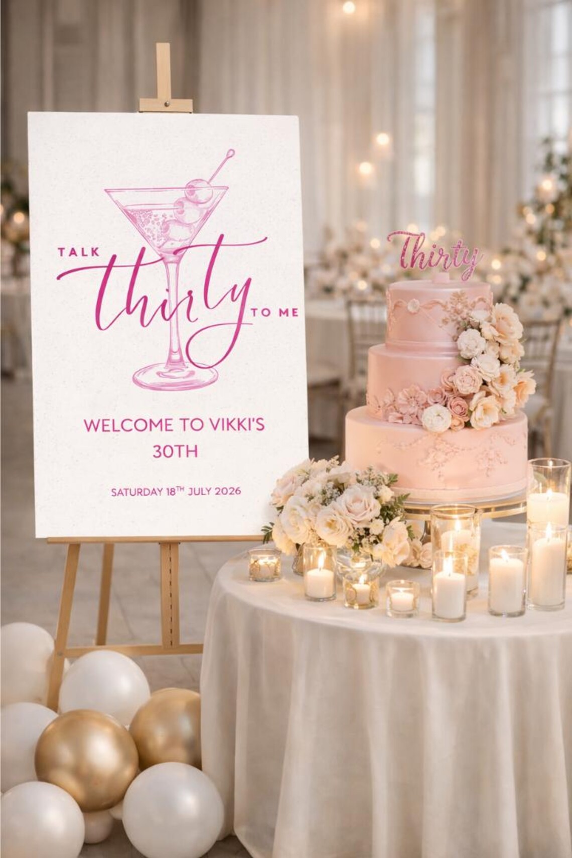 personalised talk thirty to me birthday sign: pink milestone foam board décor