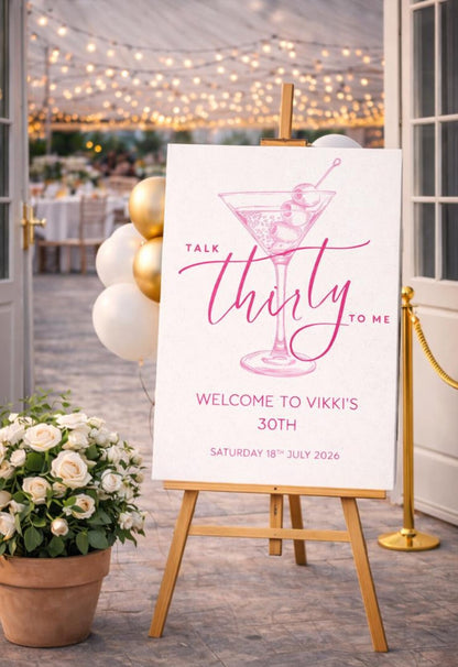 Personalised TALK THIRTY TO Me Birthday Sign: Pink Milestone Foam Board Décor