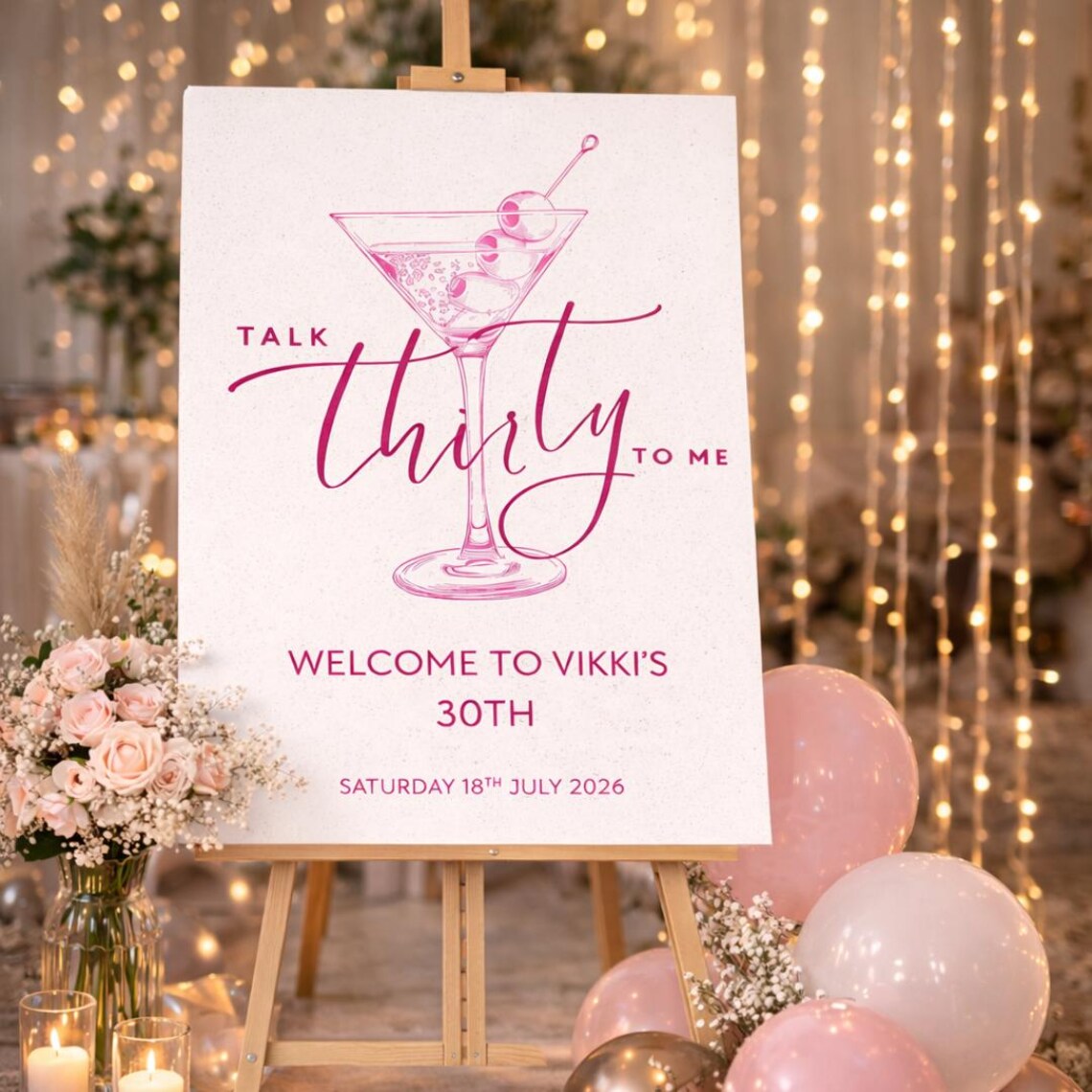 personalised talk thirty to me birthday sign: pink milestone foam board décor