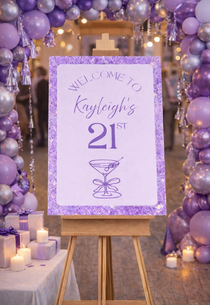 Personalised Purple BIRTHDAY WELCOME SIGN Board: Custom Milestone Party Décor