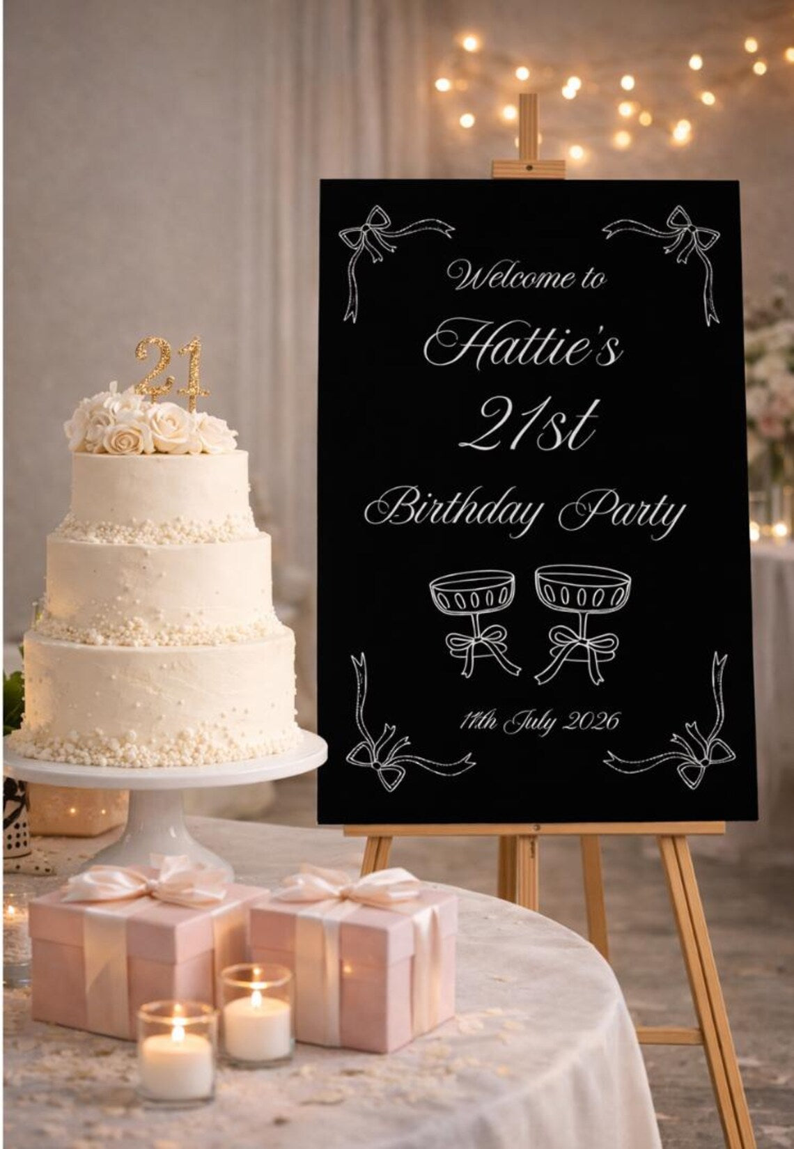 personalised birthday welcome sign: black foam board and custom party décor milestone