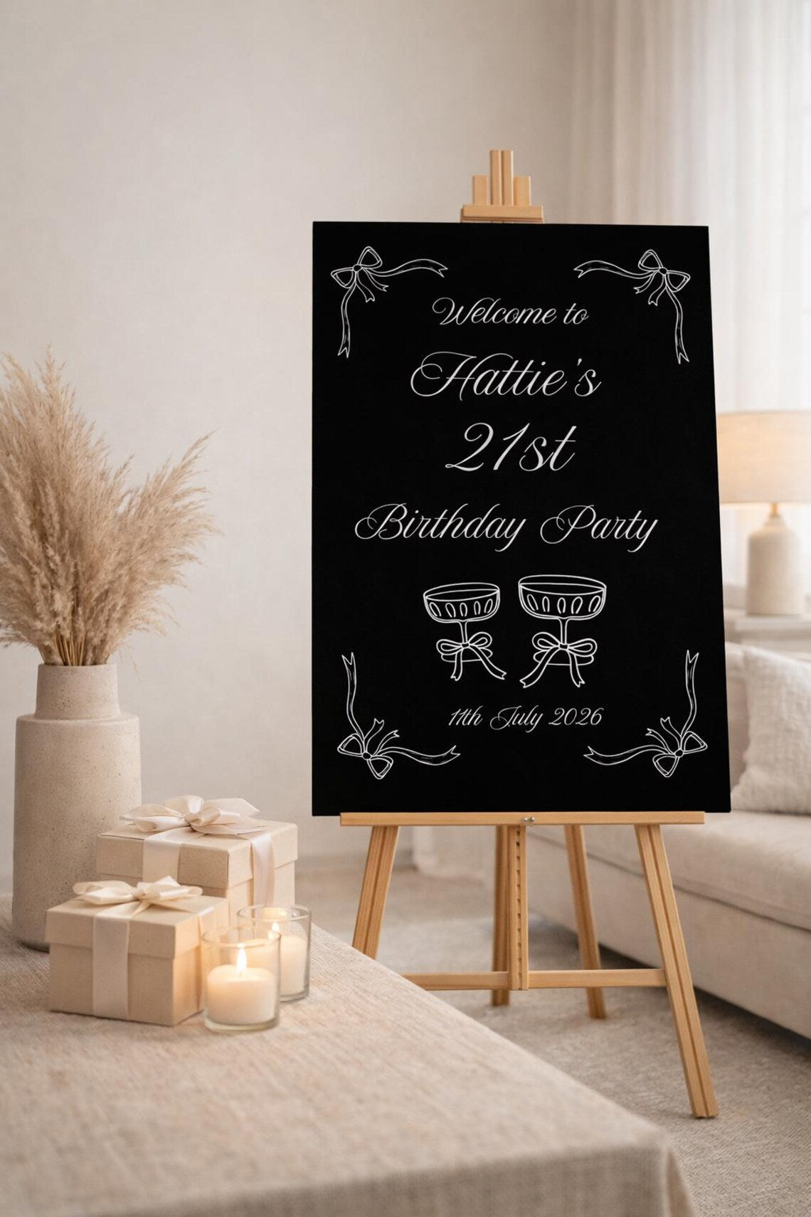 personalised birthday welcome sign: black foam board and custom party décor milestone