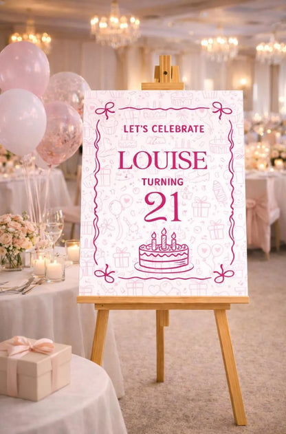 Personalised PINK BIRTHDAY WELCOME Sign: Custom Name Foam Board Party Décor