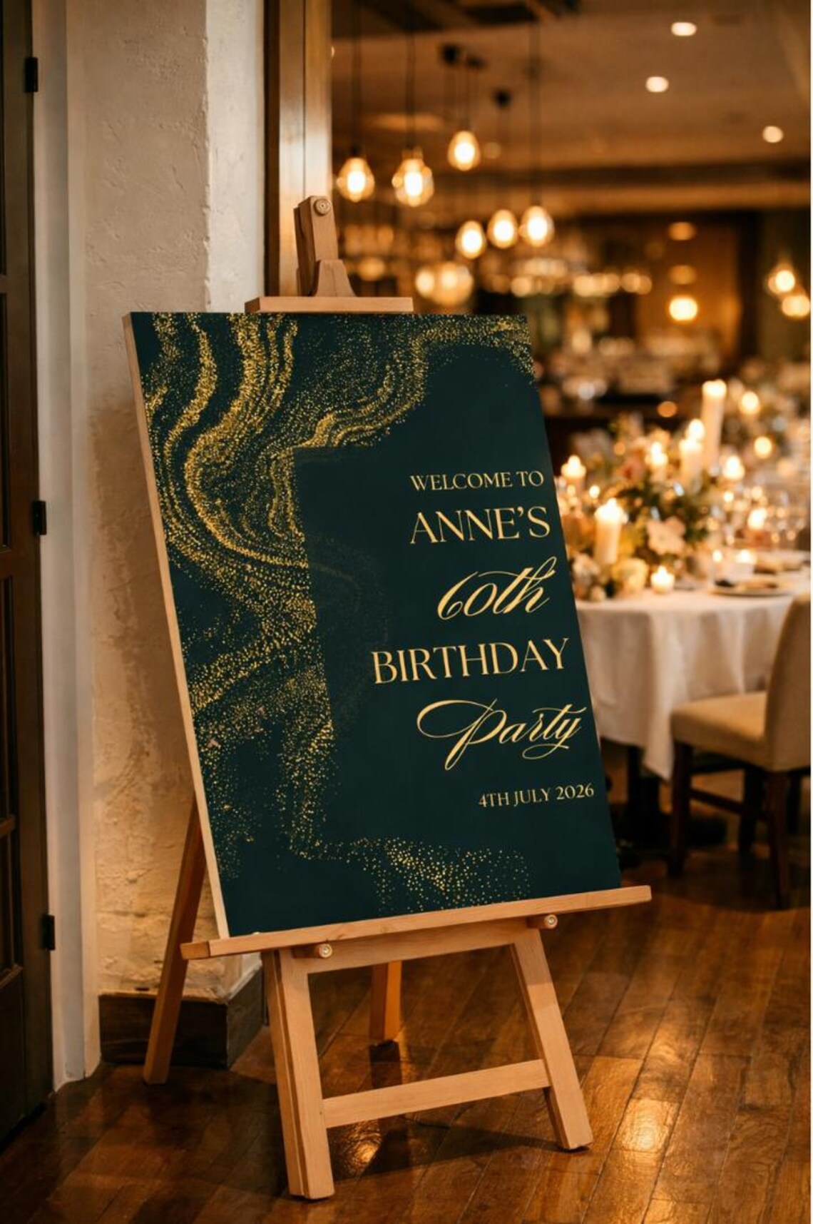 personalised birthday welcome sign – emerald green & gold party board – elegant milestone birthday sign – luxury foam board décor