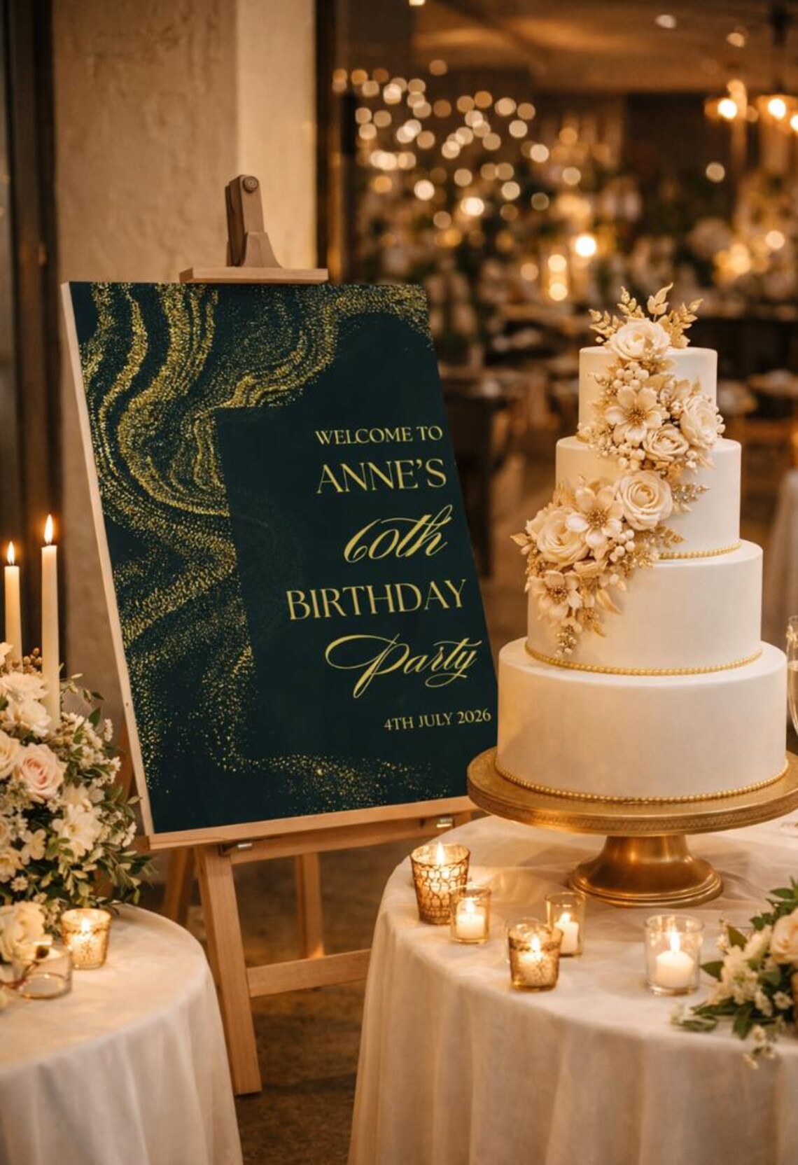 personalised birthday welcome sign – emerald green & gold party board – elegant milestone birthday sign – luxury foam board décor