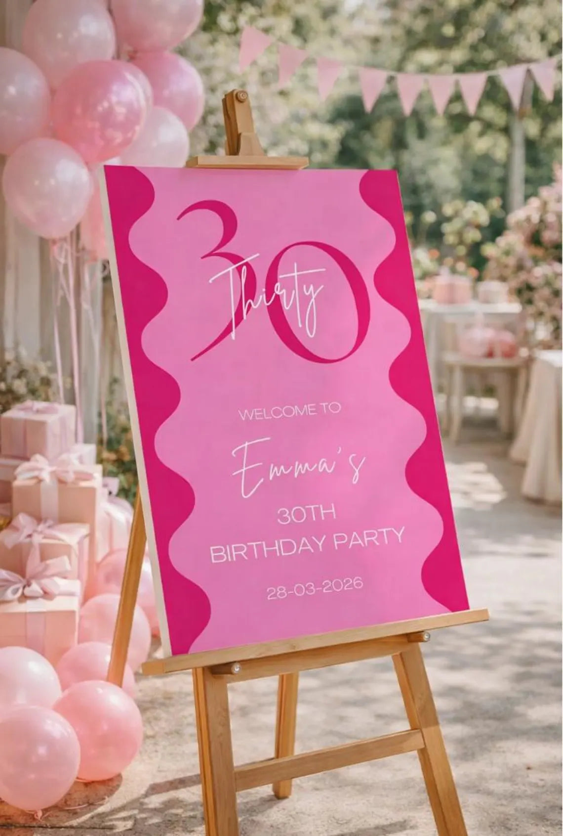 hot pink wavy birthday welcome sign: personalised foam board party entrance décor