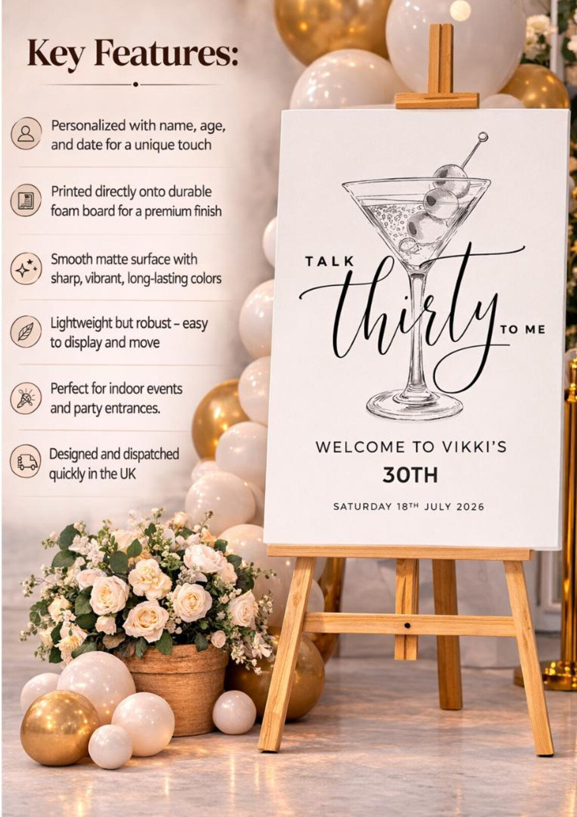 personalised talk thirty to me birthday sign: custom milestone party board décor