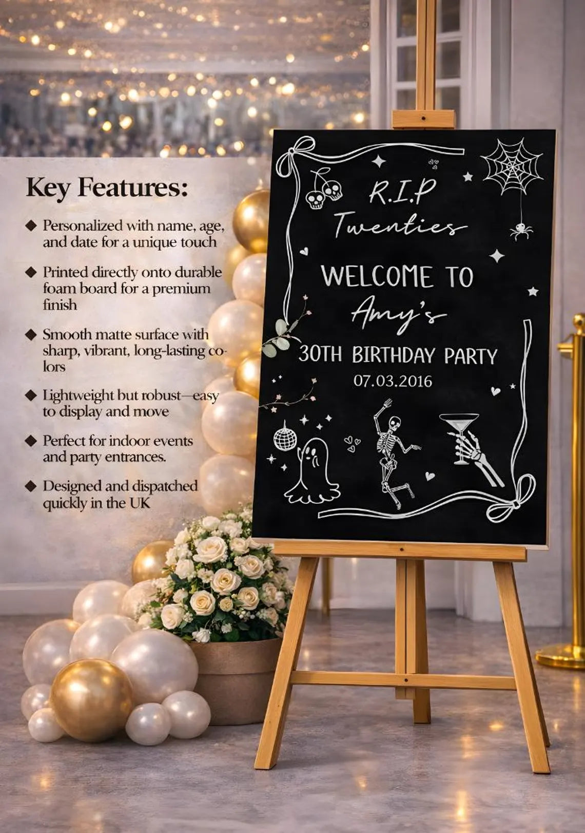 personalised rip twenties welcome sign: custom 30th birthday foam board party décor