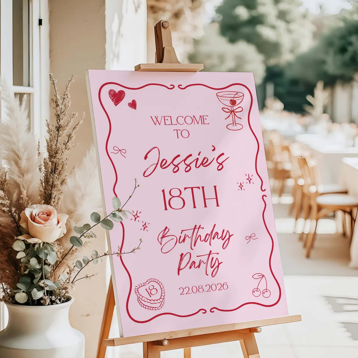 personalised birthday welcome sign | pink birthday party sign | custom name & date board | girls milestone party decor | printed foam board