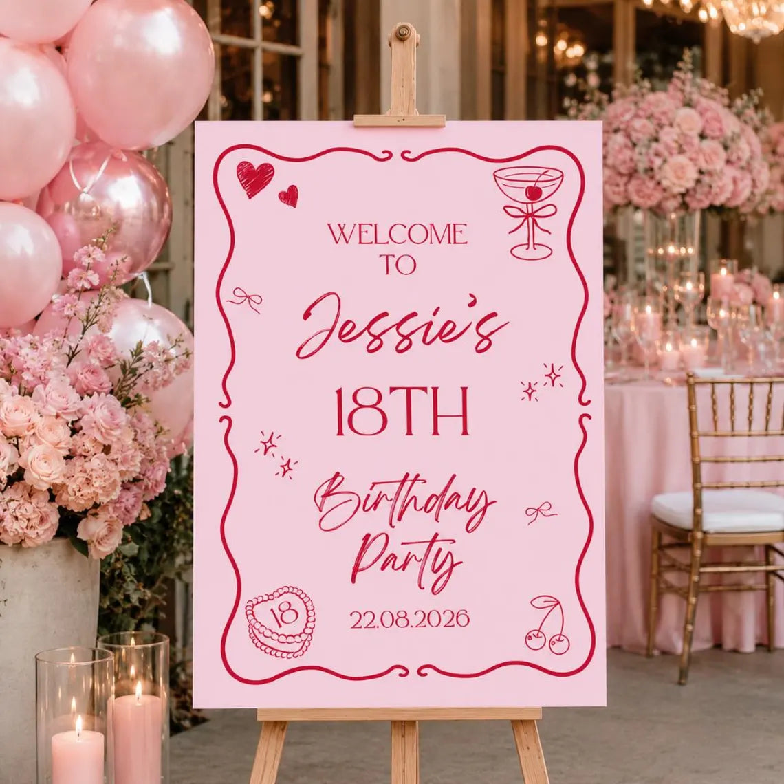 personalised birthday welcome sign | pink birthday party sign | custom name & date board | girls milestone party decor | printed foam board